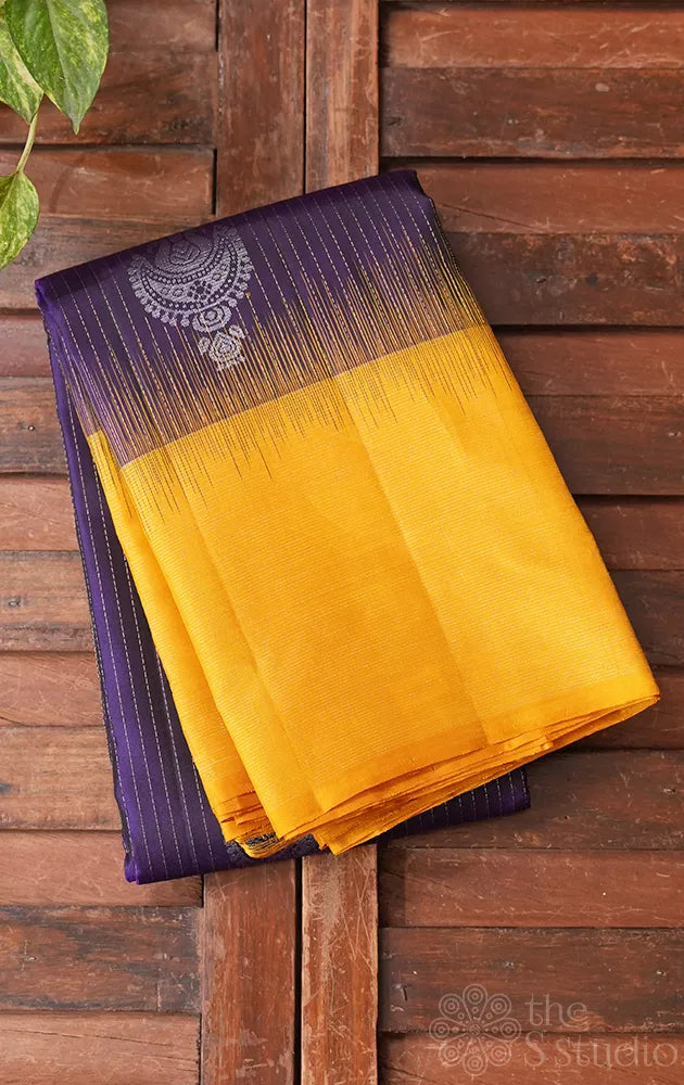 Violet soft silk saree with mustard border