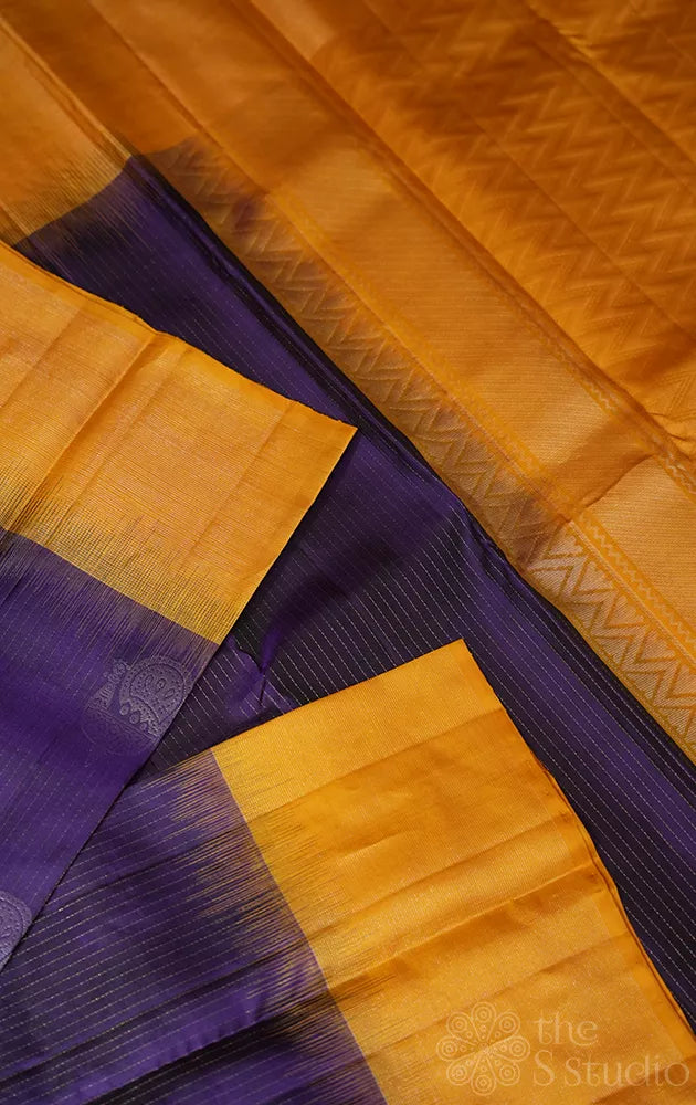 Violet soft silk saree with mustard border