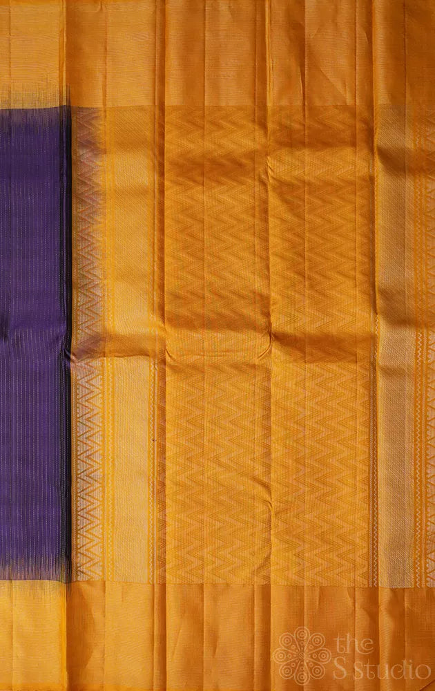 Violet soft silk saree with mustard border