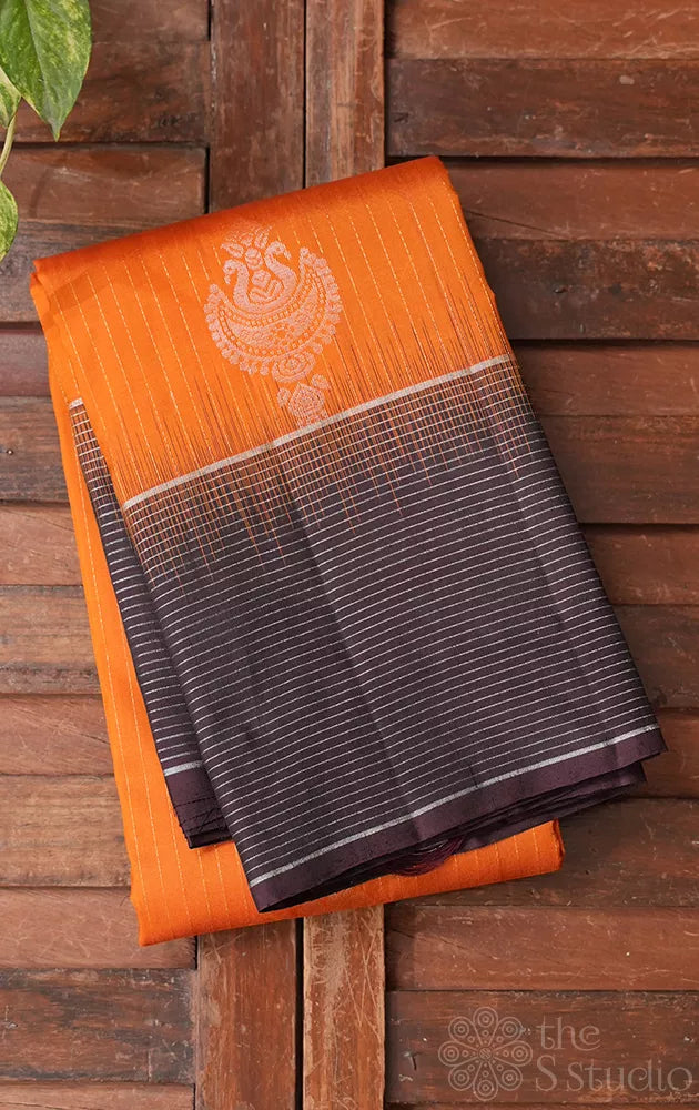 Rust soft silk saree with brown border