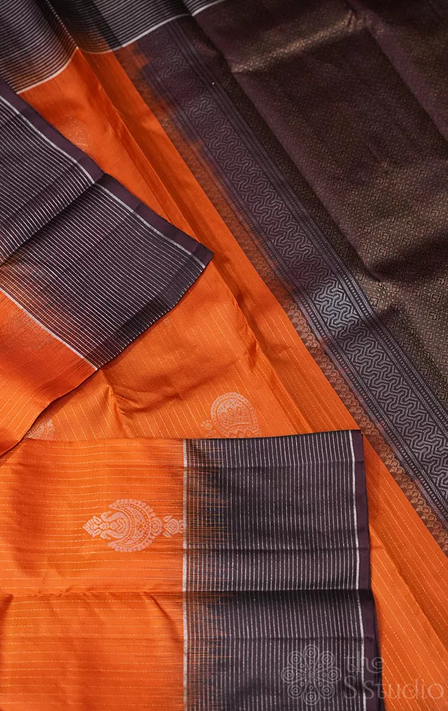 Rust soft silk saree with brown border