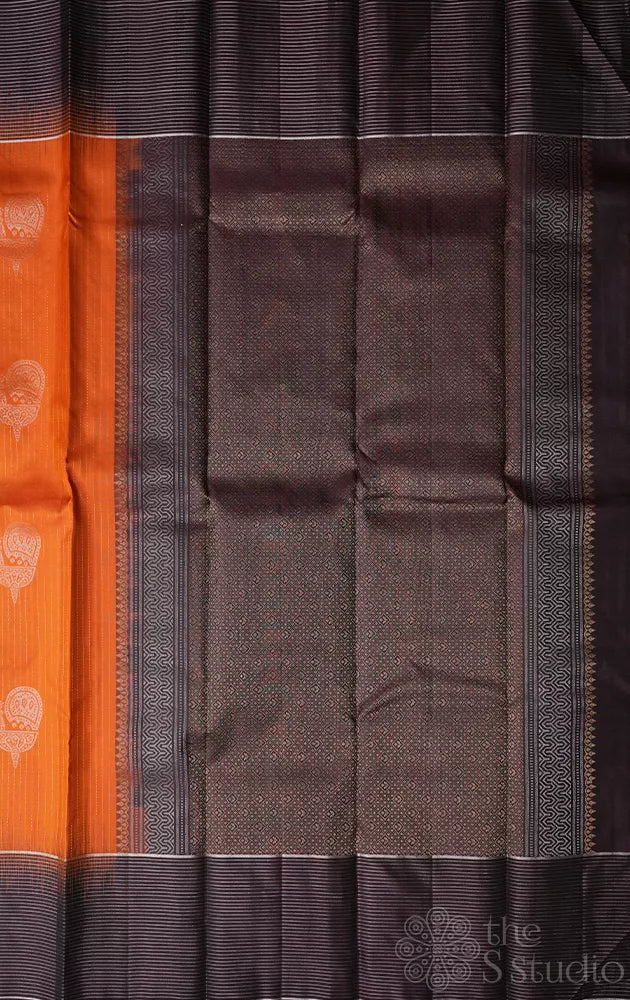 Rust soft silk saree with brown border
