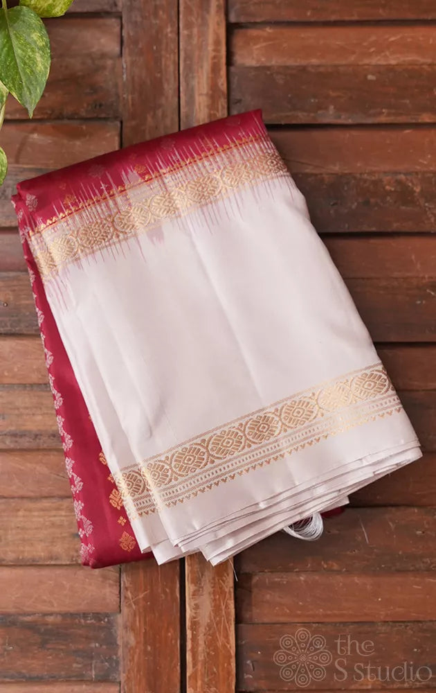 Maroon soft silk saree with beige rettaipet border