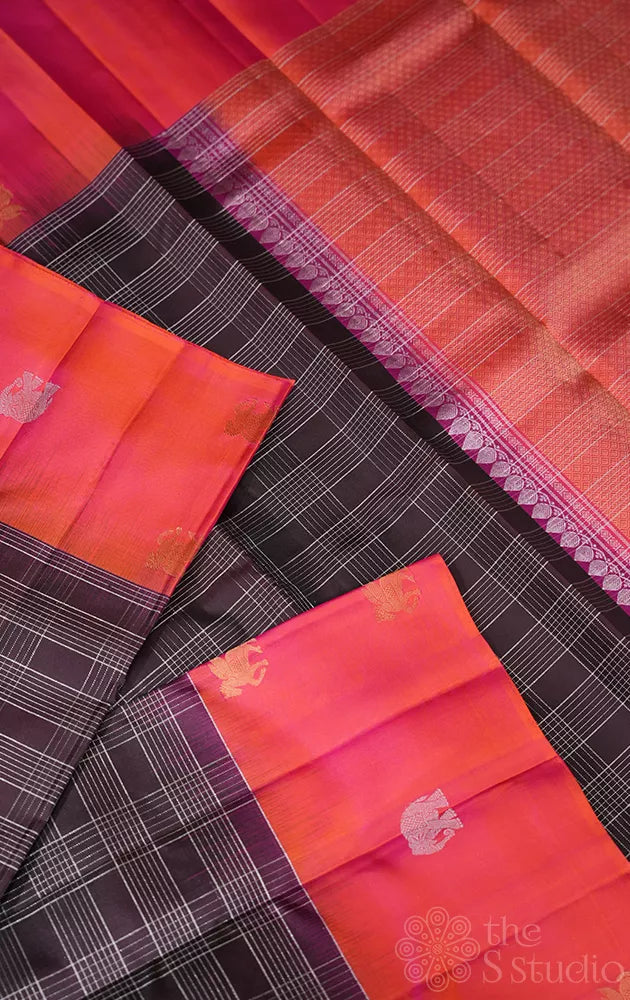 Coffee brown light weight silk saree with peach border