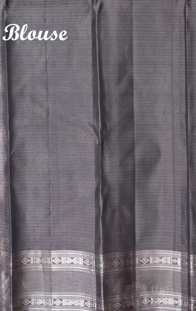 Violet soft silk saree with grey rettaipet border