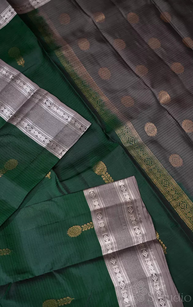 Green soft silk saree with grey border