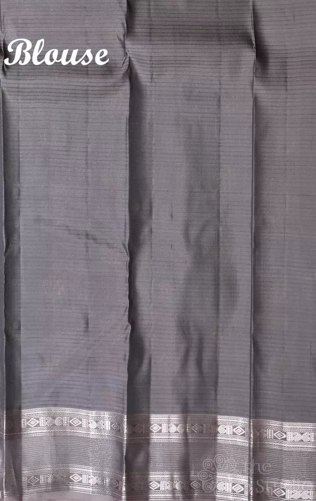 Purple soft silk saree with grey silver zari rettaipet border