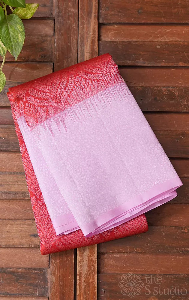 Red soft silk saree with pink border
