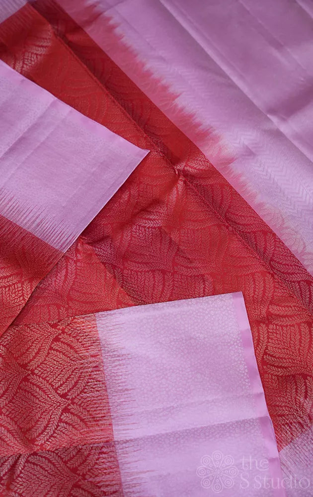 Red soft silk saree with pink border
