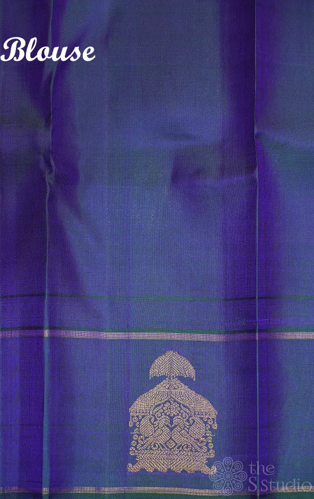 Mauve colour thread woven kanchi silk saree with peacock blue butta woven border