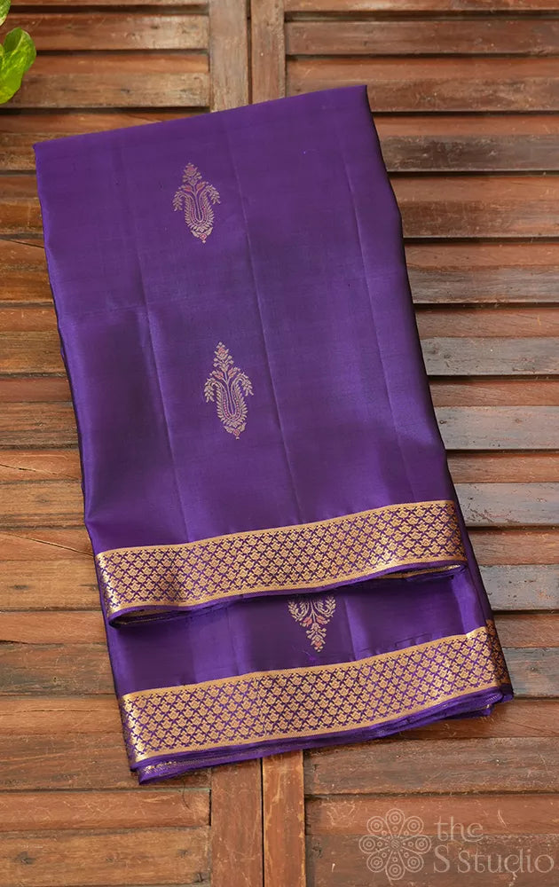 Violet soft silk saree with small zari border