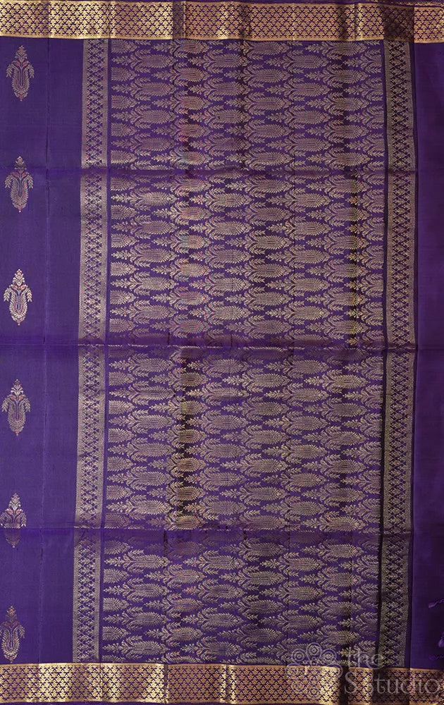 Violet soft silk saree with small zari border