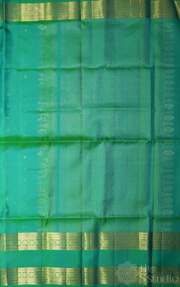 Sea green soft silk saree with rettaipet zari border