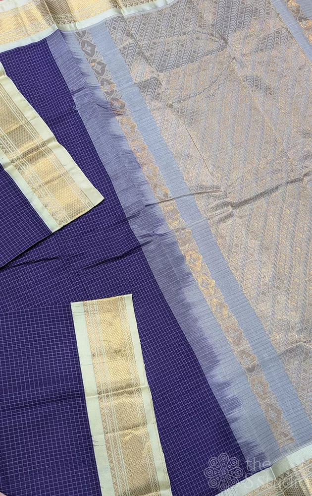 Violet gadwal cotton saree with checks and off white border