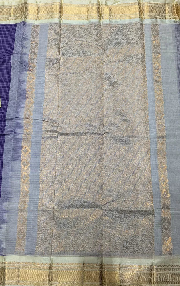 Violet gadwal cotton saree with checks and off white border