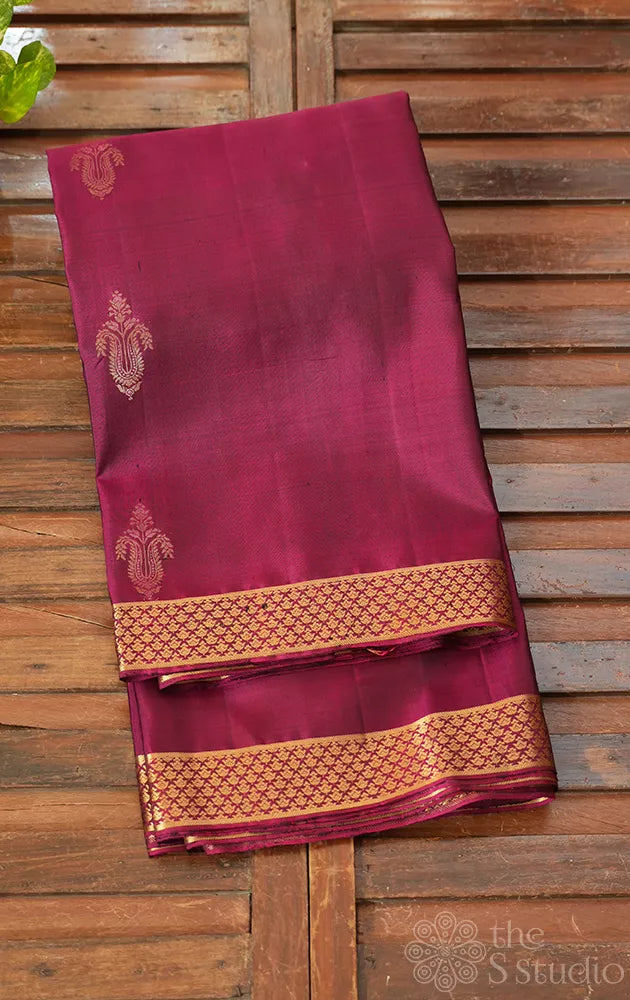 Magenta soft silk saree with small zari border