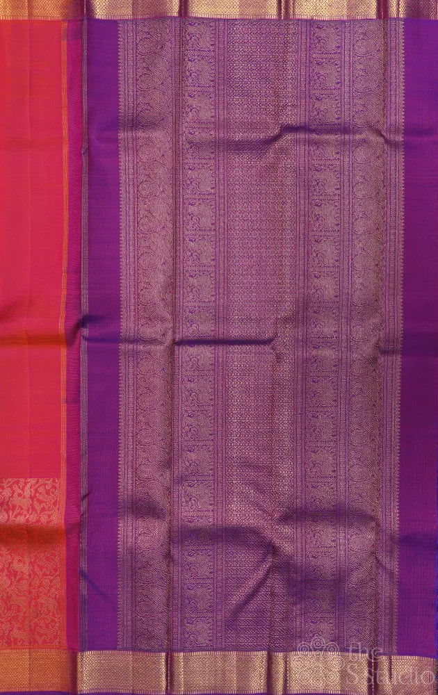 Peach kanchi silk saree with vanasingharam design and getti border