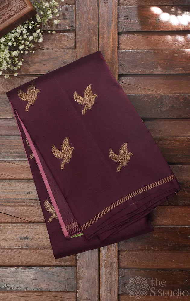 Paaku colour kanjivaram silk saree with double pallu