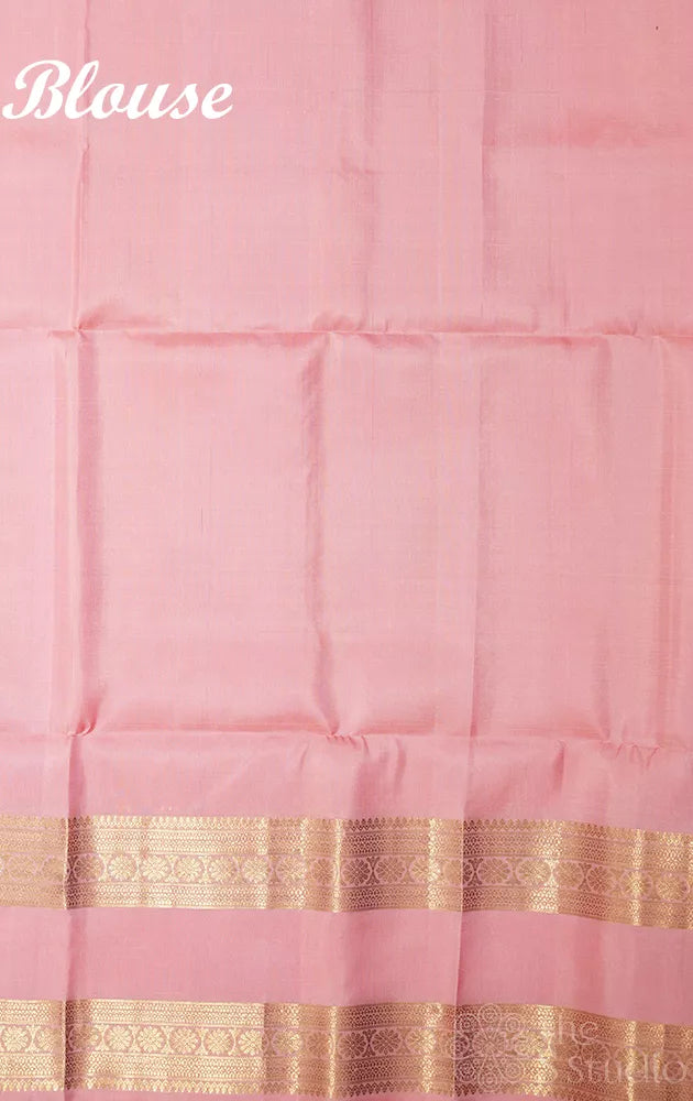 Bubble gum pink soft silk saree with zari rettaipet border