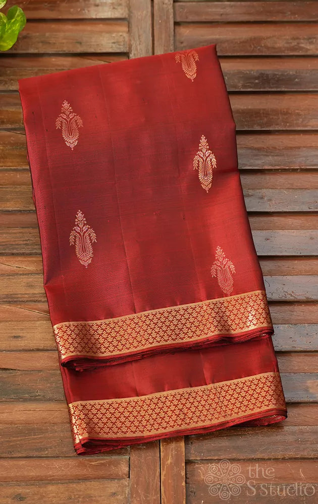 Maroon soft silk saree with small zari border