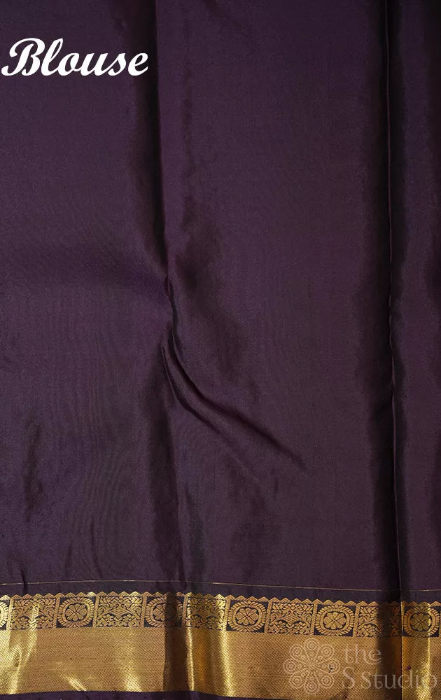 Deep purple soft silk saree with zari rich border