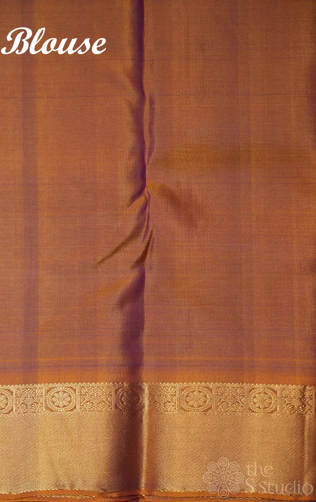 Violet soft silk saree with mustard zari border