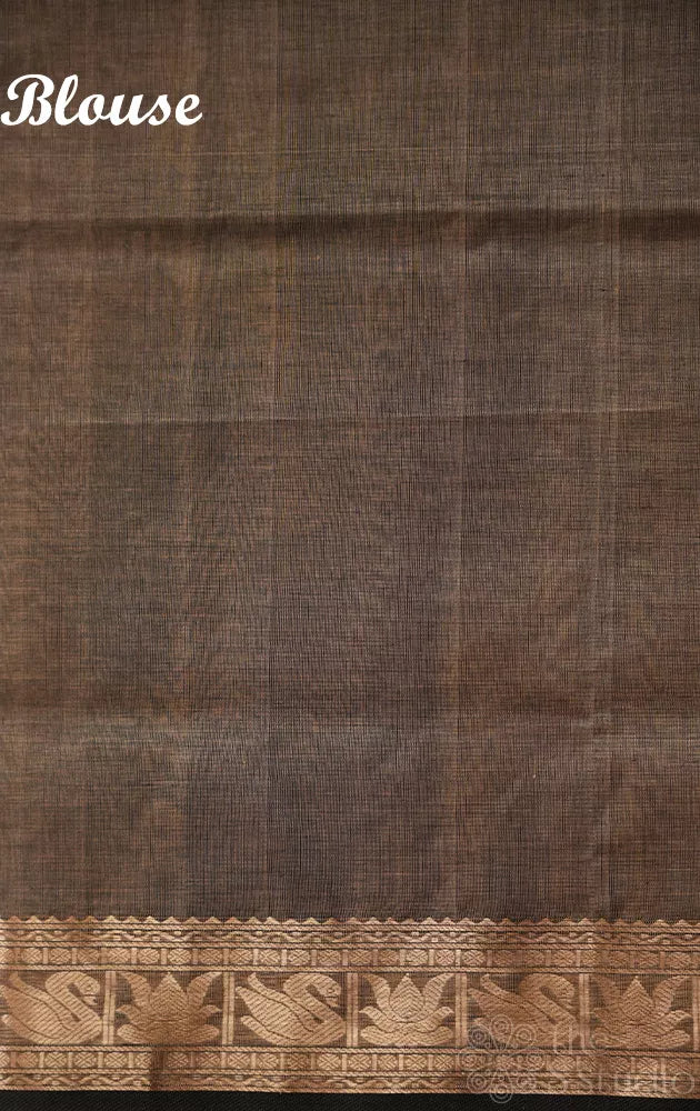 Gold silk cotton saree with zari woven pichwai motifs