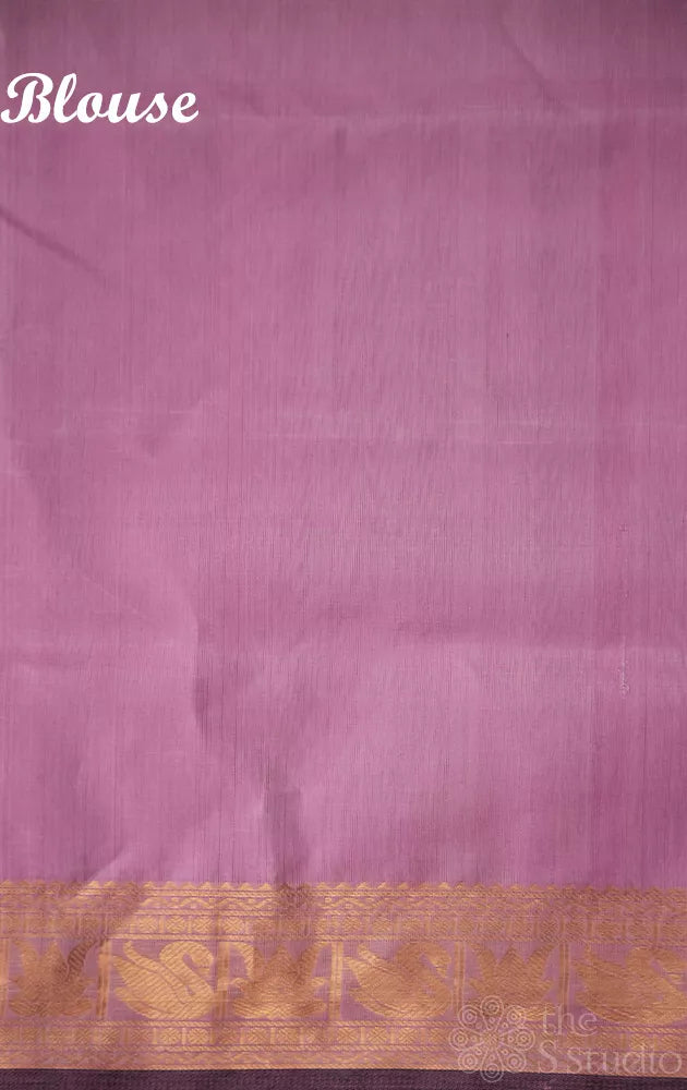 Lavender handwoven silk cotton saree with zari border