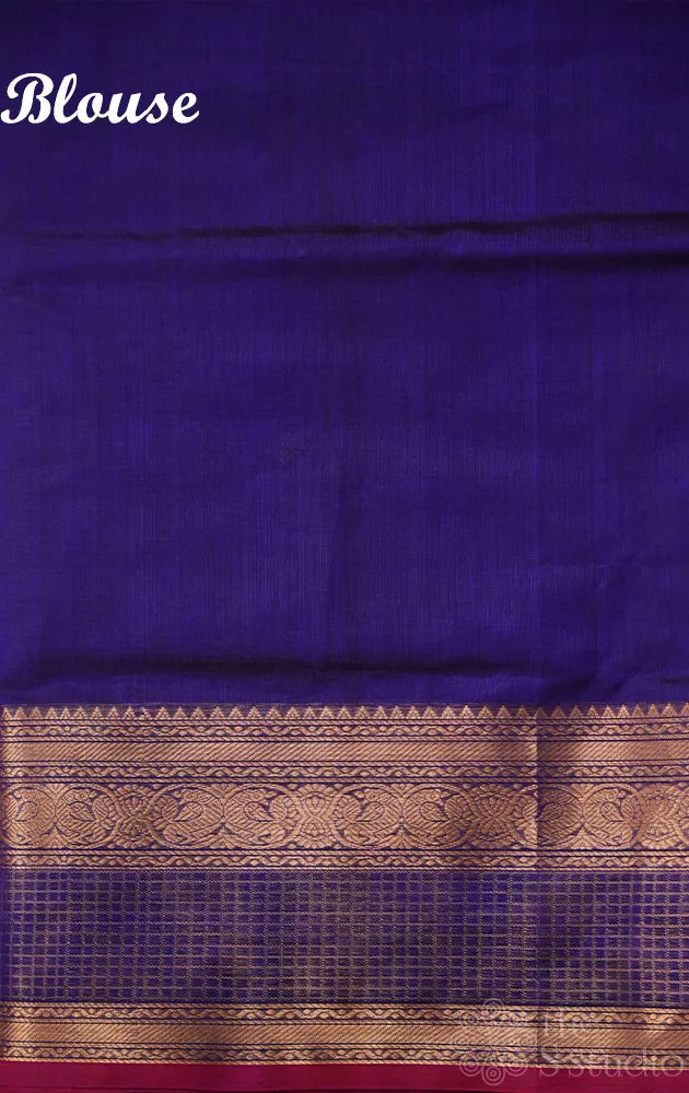 Royal blue silk cotton saree with rettaipet border