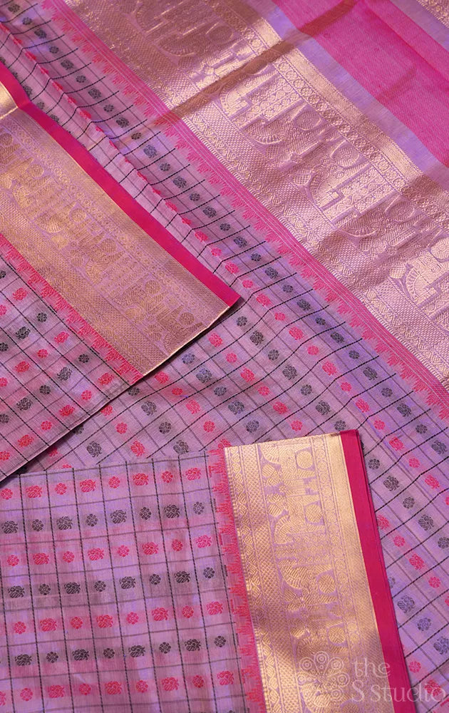 Lavender aayiram butta silk cotton saree with zari rich border