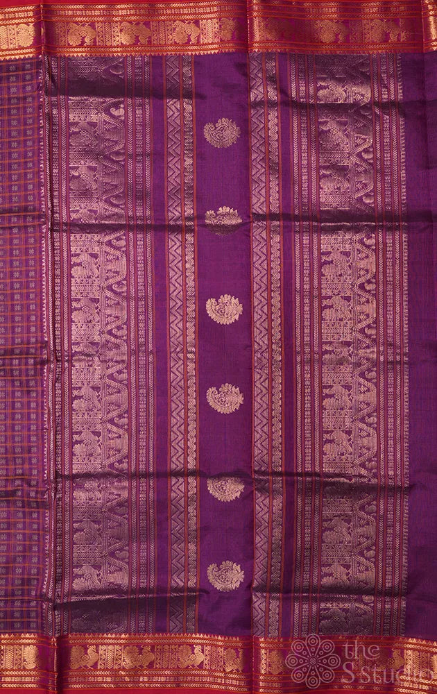 Purple lakshadeepam silk cotton saree with red border