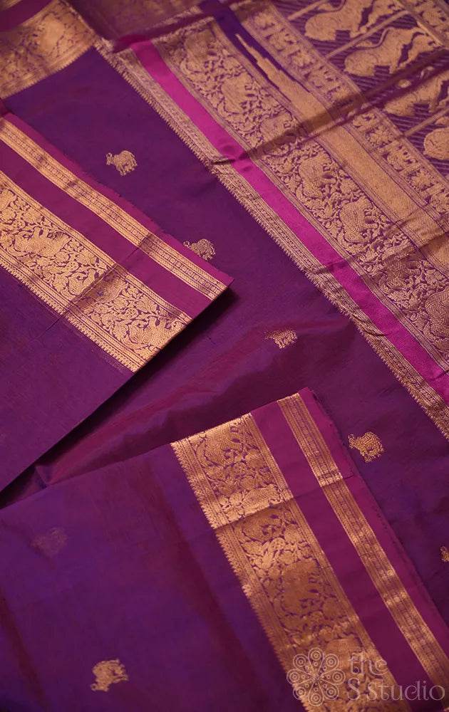 Purple ten yards silk cotton saree with zari border