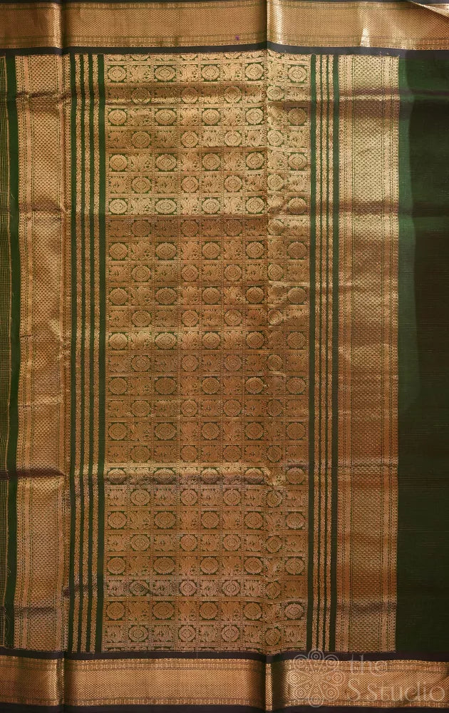 Green vairaoosi checks ten yards silk cotton saree with zari border