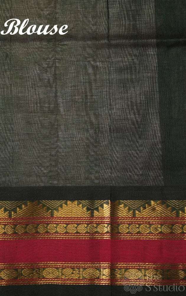 Elachi green plain silk cotton saree with korvai rettaipet border