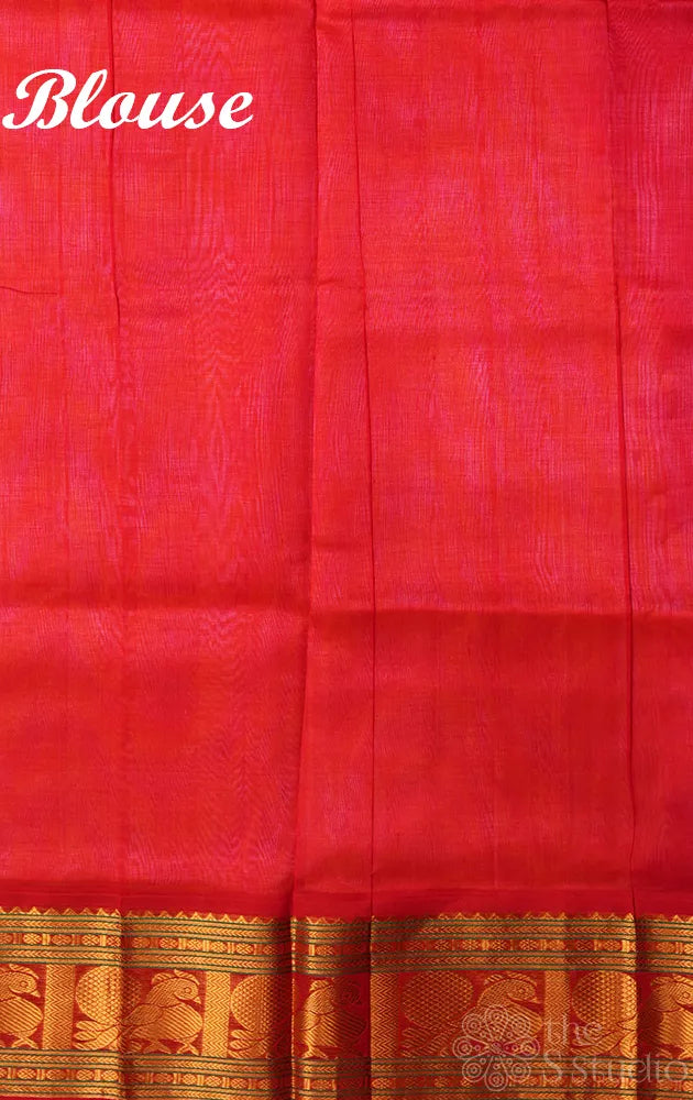 Light peach plain silk cotton saree with Red korvai border