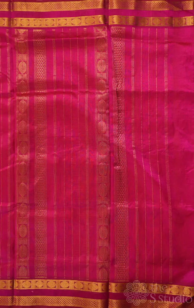 Orange zari checks ten yards silk cotton saree with rettaipet border