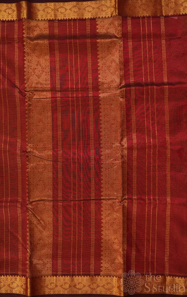 Maroon vairaoosi ten yards silk cotton saree with zari border