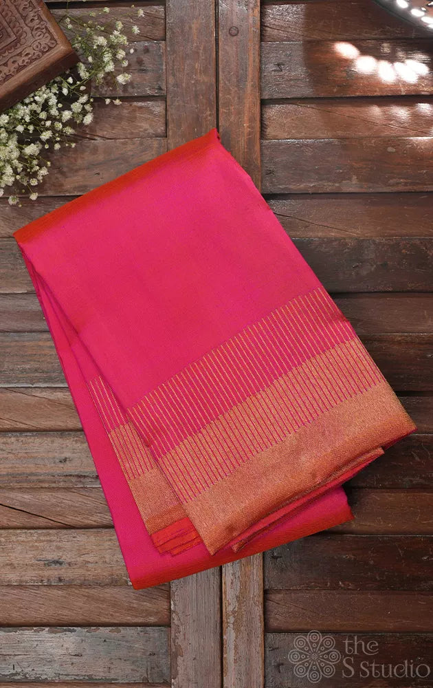 Peach colour kanchi pattu saree with 8 kol seepu reku border