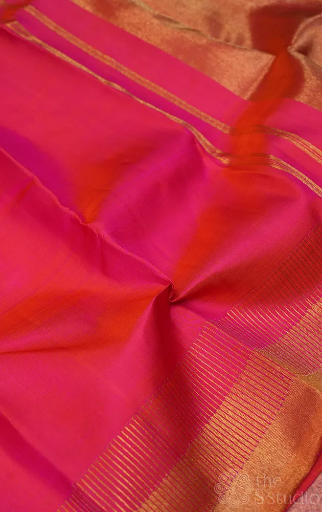 Peach colour kanchi pattu saree with 8 kol seepu reku border
