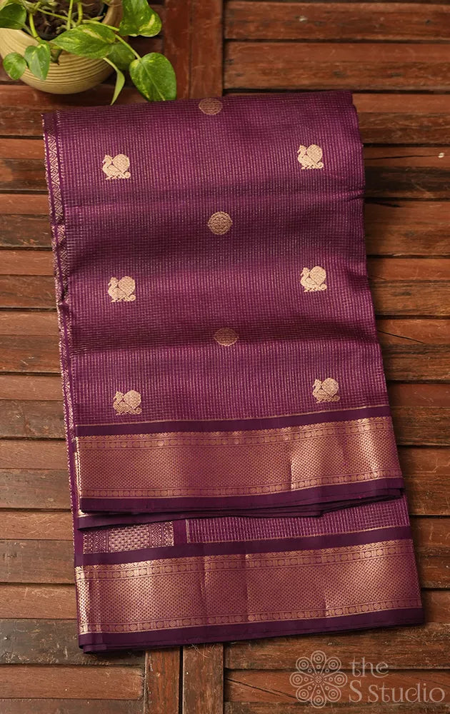 Purple silk cotton saree with vairaoosi zari checks
