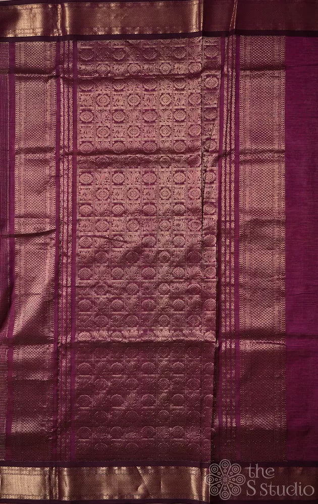 Purple ten yards silk cotton saree with vairaoosi zari checks