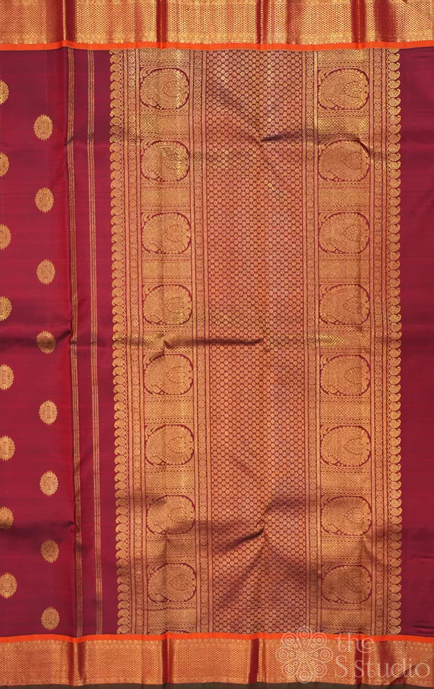 Maroon kanjivaram silk saree with buttas