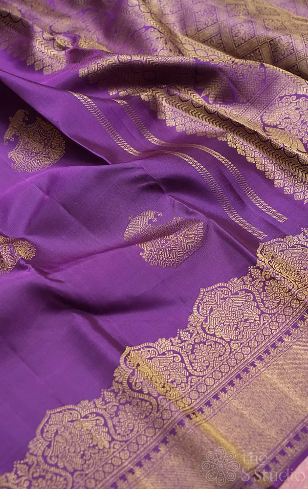 Violet bridal kanchi silk saree with zari border
