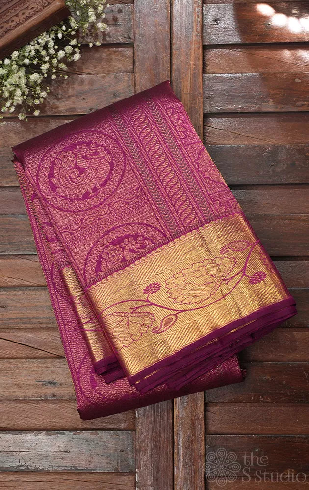 Purple zari buttas kanchi silk saree with self border