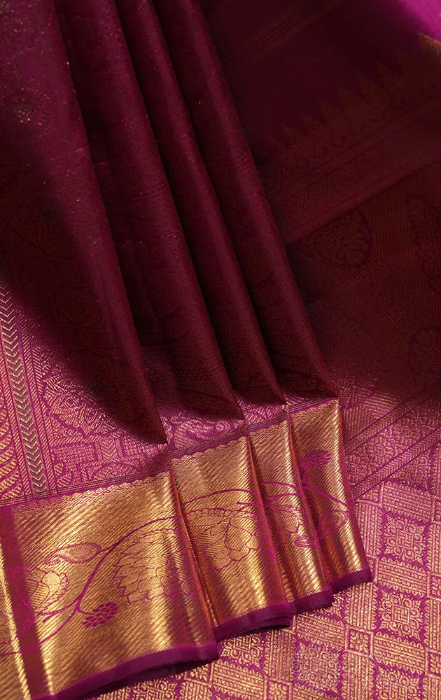Purple zari buttas kanchi silk saree with self border