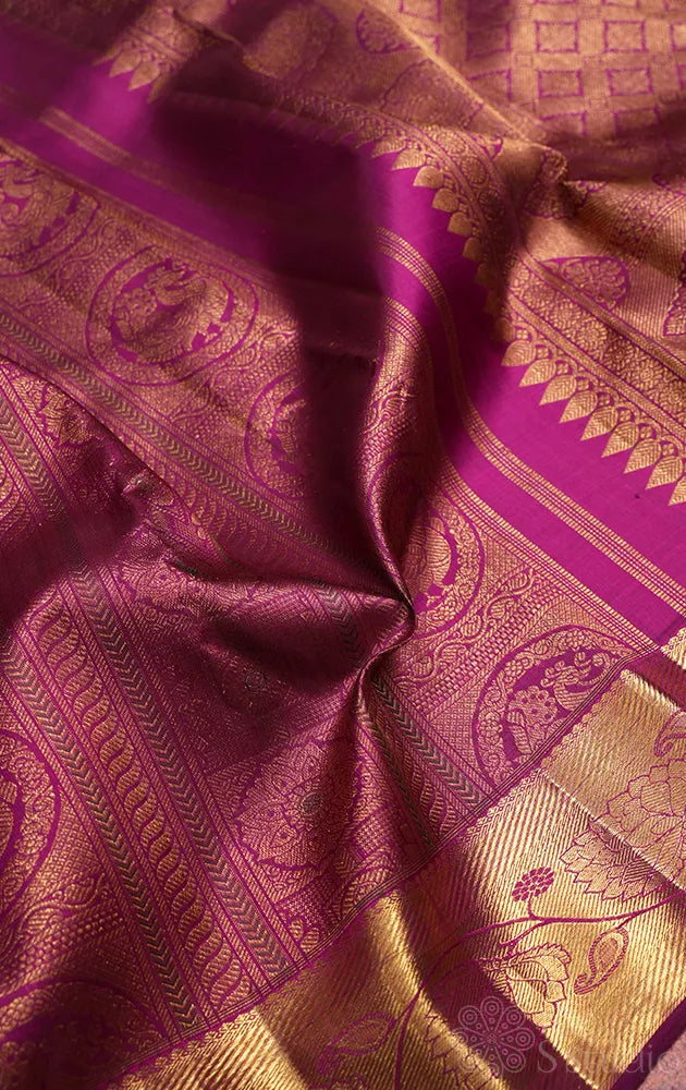 Purple zari buttas kanchi silk saree with self border