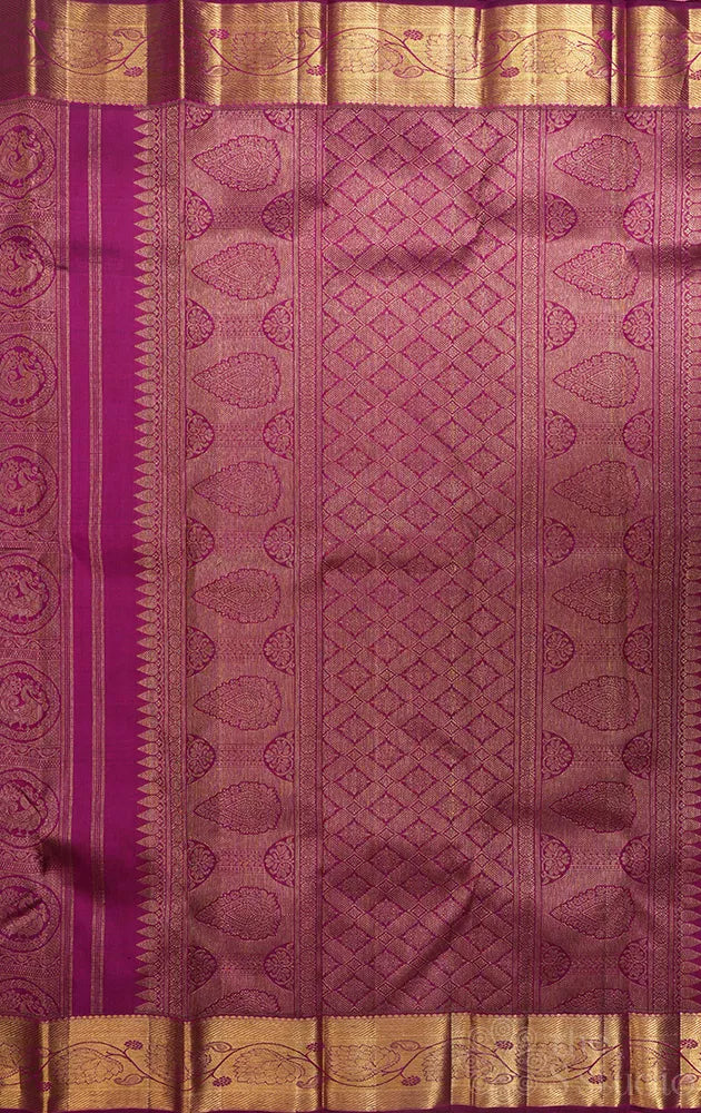 Purple zari buttas kanchi silk saree with self border