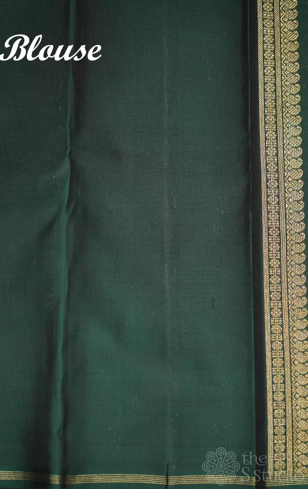 Steel grey kanchi silk saree with bottle green pallu