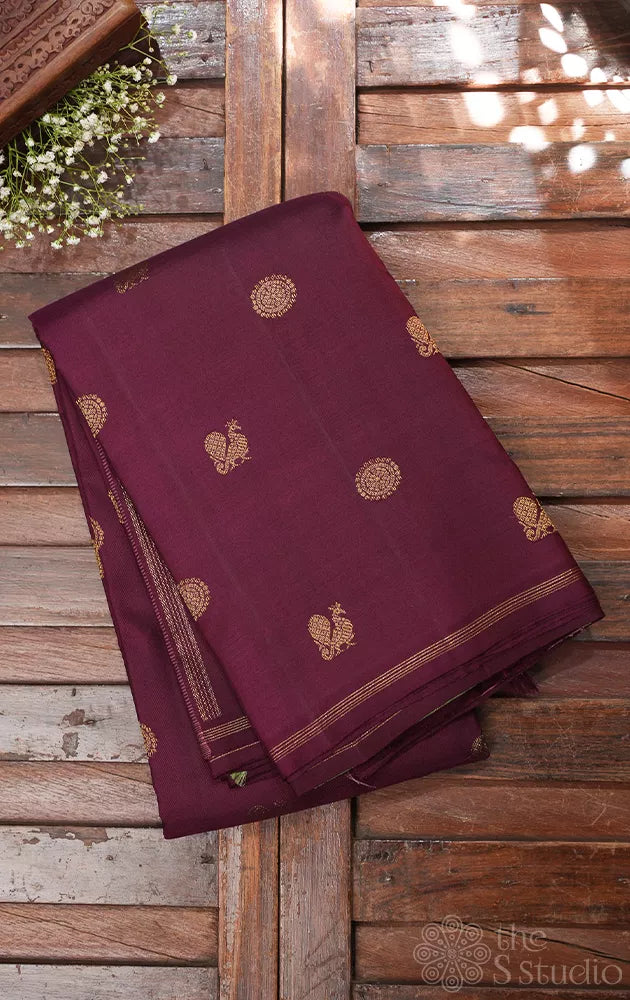 Brown kanjivaram silk saree with double pallu