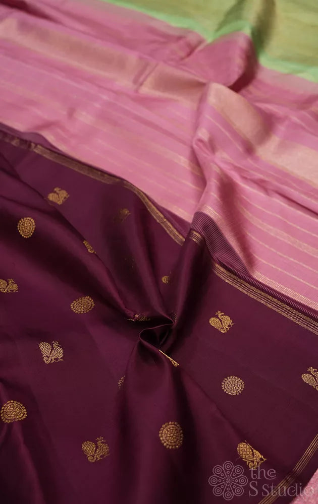 Brown kanjivaram silk saree with double pallu